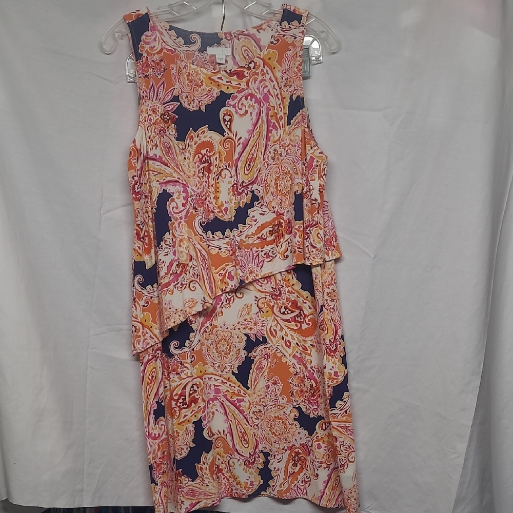 J. Jill Asymmetrical Paisley Dress - Navy and Orange
